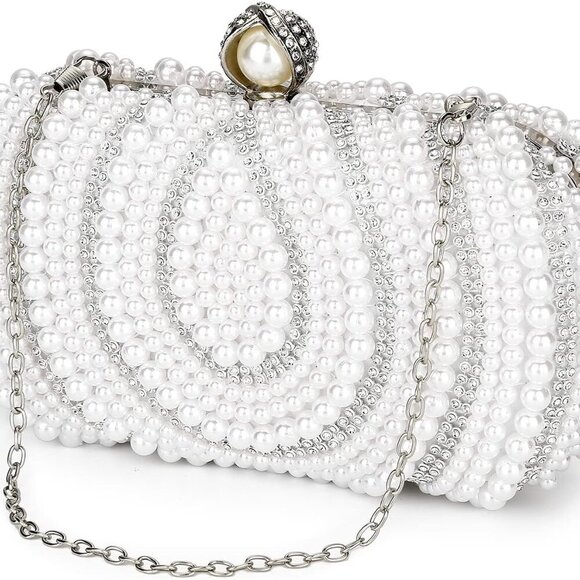 Handbags - Women's Pearl Beaded Evening Clutches Bags for Wedding Luxury Evening Purse Hand